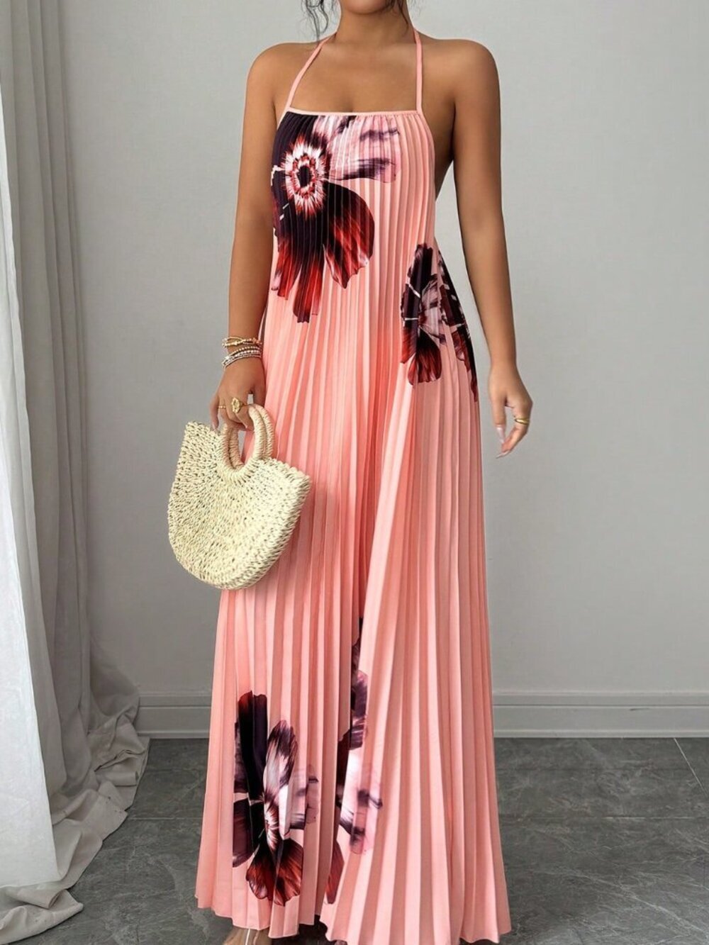 Multicolor Sexy Loose-Fit Pleated Sleeveless Women's Maxi Dress - Picture 6 of 6
